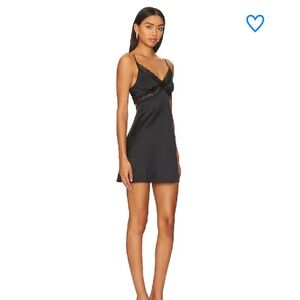 nidia mini dress - superdown - Black Satin Lace Trim Chemise